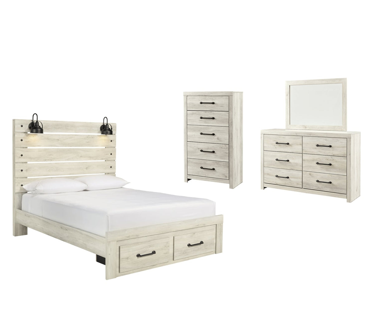 Cambeck King Panel Bed with 2 Storage Drawers with Mirrored Dresser and Chest - PKG003046 - furniture place usa