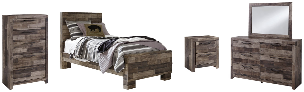 Derekson Twin Panel Bed with Mirrored Dresser, Chest and Nightstand - furniture place usa