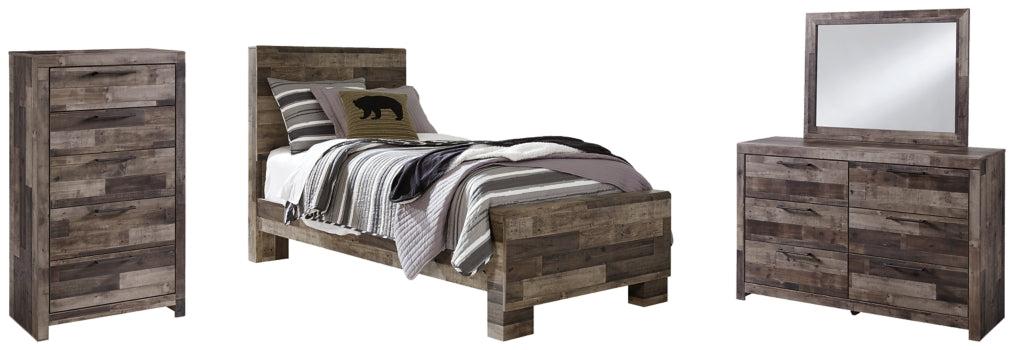 Derekson Twin Panel Bed with Mirrored Dresser and Chest - furniture place usa