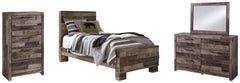 Derekson Twin Panel Bed with Mirrored Dresser and Chest - furniture place usa