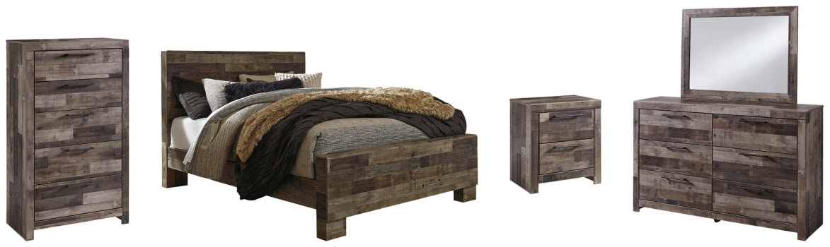 Derekson Queen Panel Bed with Mirrored Dresser, Chest and Nightstand - furniture place usa