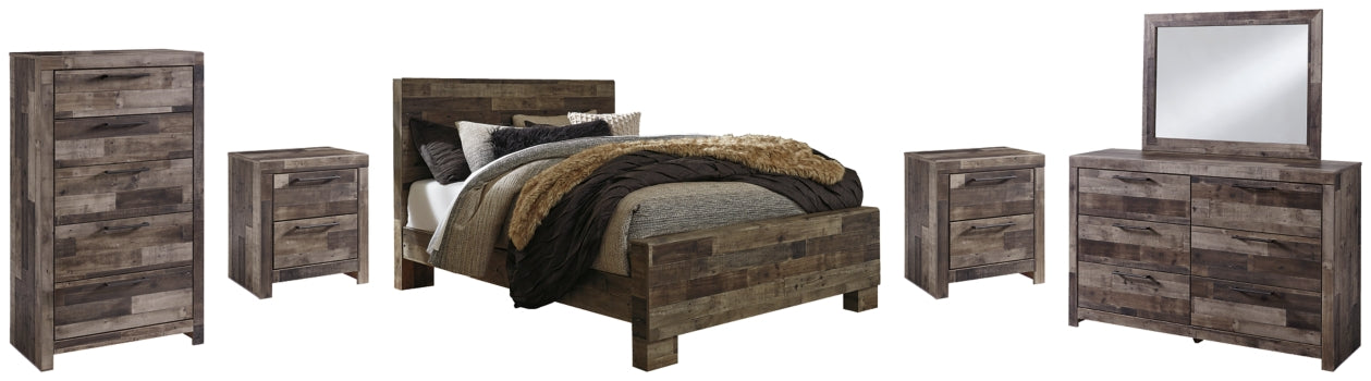 Derekson Queen Panel Bed with Mirrored Dresser, Chest and 2 Nightstands - furniture place usa
