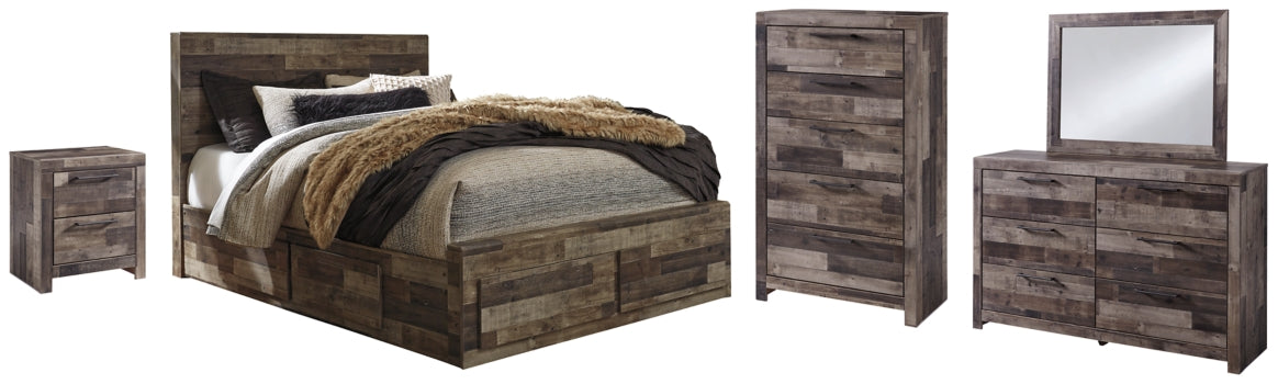 Derekson Queen Panel Bed with 6 Storage Drawers with Mirrored Dresser, Chest and Nightstand - furniture place usa