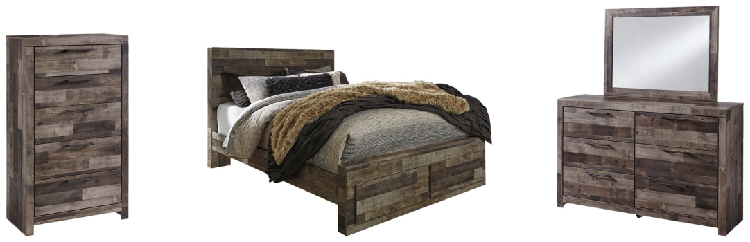 Derekson Queen Panel Bed with 2 Storage Drawers with Mirrored Dresser and Chest - PKG003456 - furniture place usa