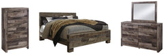 Derekson King Panel Bed with Mirrored Dresser and Chest - furniture place usa