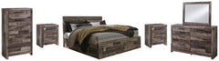 Derekson King Panel Bed with 4 Storage Drawers with Mirrored Dresser, Chest and 2 Nightstands - furniture place usa