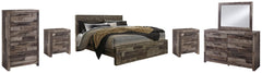 Derekson King Panel Bed with 2 Storage Drawers with Mirrored Dresser, Chest and 2 Nightstands - furniture place usa
