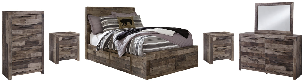 Derekson Full Panel Bed with 6 Storage Drawers with Mirrored Dresser, Chest and 2 Nightstands - furniture place usa