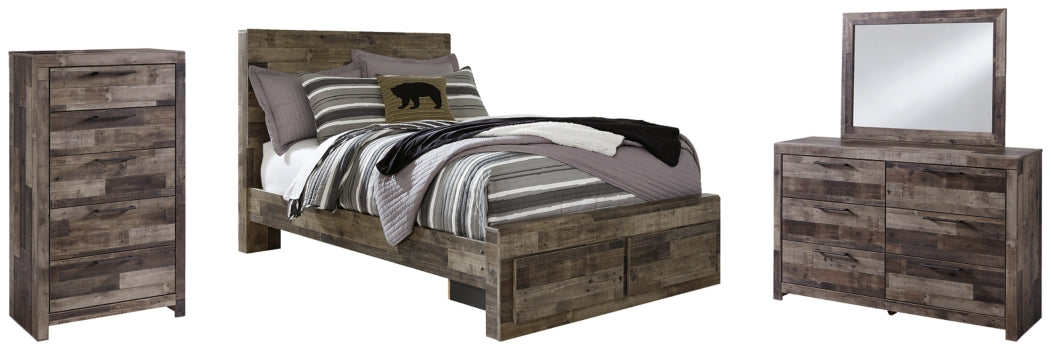 Derekson Full Panel Bed with 2 Storage Drawers with Mirrored Dresser and Chest - furniture place usa