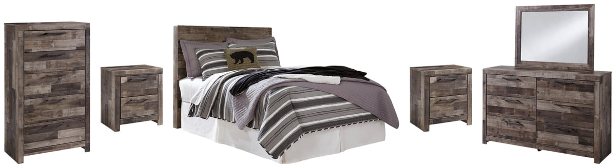 Derekson Full Panel Headboard Bed with Mirrored Dresser, Chest and 2 Nightstands - furniture place usa