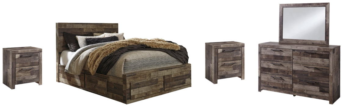 Derekson Queen Panel Bed with 4 Storage Drawers with Mirrored Dresser and 2 Nightstands - furniture place usa