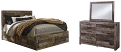 Derekson Queen Panel Bed with 4 Storage Drawers with Mirrored Dresser - furniture place usa