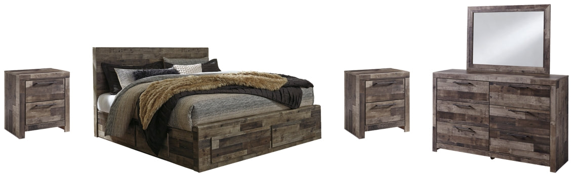 Derekson King Panel Bed with 6 Storage Drawers with Mirrored Dresser and 2 Nightstands - furniture place usa