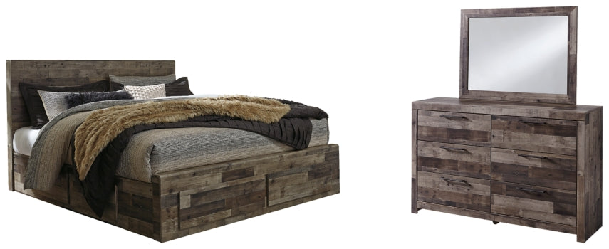 Derekson King Panel Bed with 6 Storage Drawers with Mirrored Dresser - furniture place usa