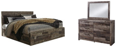 Derekson King Panel Bed with 6 Storage Drawers with Mirrored Dresser - furniture place usa