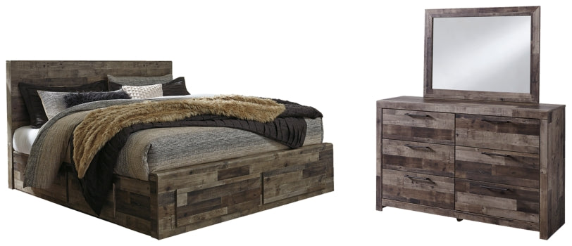 Derekson King Panel Bed with 2 Storage Drawers with Mirrored Dresser - furniture place usa