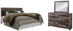 Derekson King Panel Headboard Bed with Mirrored Dresser - furniture place usa