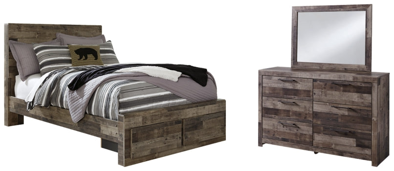 Derekson Full Panel Bed with 2 Storage Drawers with Mirrored Dresser - furniture place usa