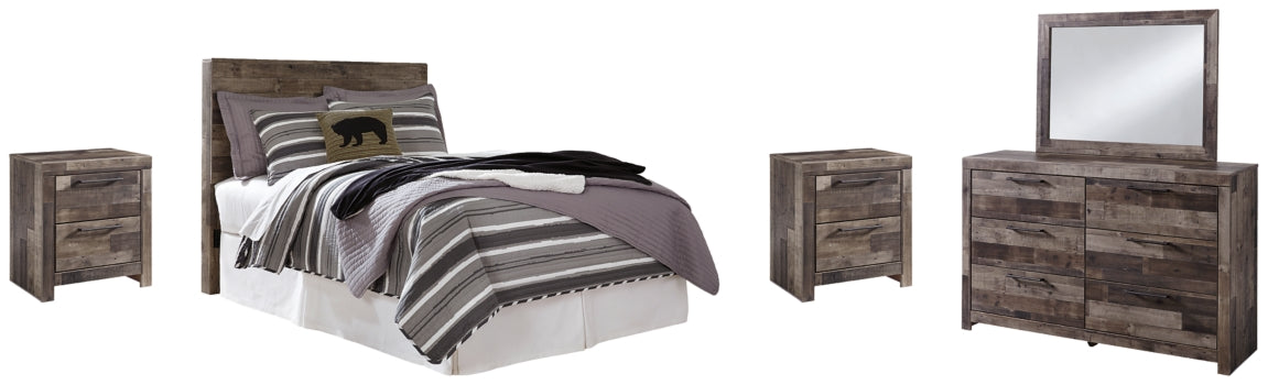 Derekson Full Panel Headboard Bed with Mirrored Dresser and 2 Nightstands - furniture place usa