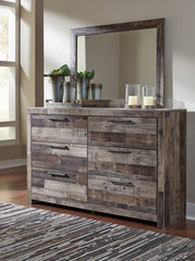 Derekson Queen Panel Bed with 6 Storage Drawers with Mirrored Dresser and Chest - furniture place usa