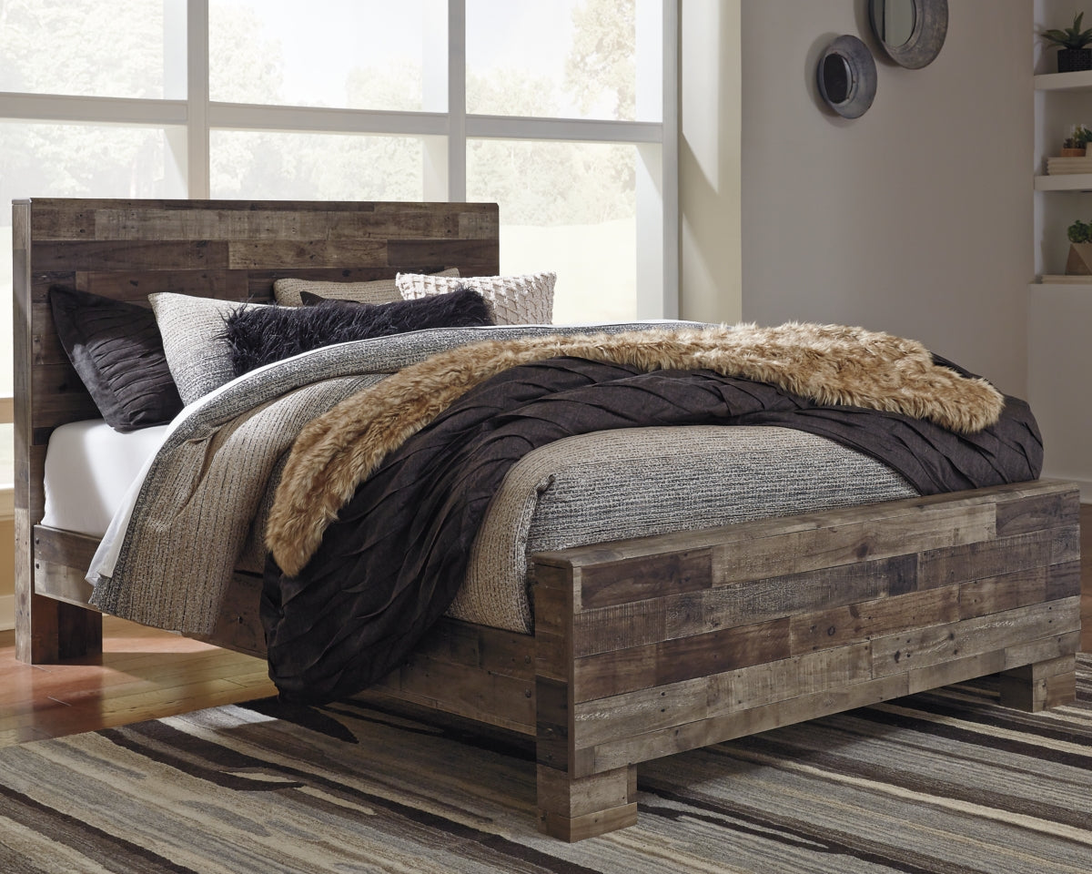 Derekson Queen Panel Bed with Mirrored Dresser and 2 Nightstands - furniture place usa
