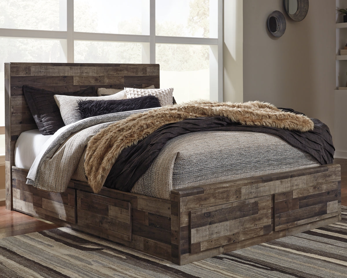 Derekson Queen Panel Bed with 4 Storage Drawers with Mirrored Dresser and 2 Nightstands - furniture place usa
