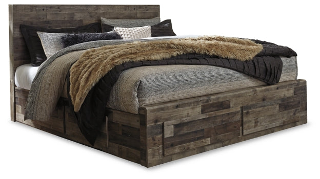 Derekson King Panel Bed with 6 Storage Drawers with Mirrored Dresser and 2 Nightstands - furniture place usa