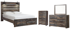 Drystan Queen Panel Bed with 2 Storage Drawers with Mirrored Dresser and Chest - PKG003255 - furniture place usa