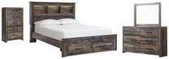 Drystan Queen Bookcase Bed with 2 Storage Drawers with Mirrored Dresser and Chest - PKG003243 - furniture place usa