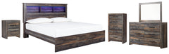 Drystan King Panel Bookcase Bed with Mirrored Dresser, Chest and Nightstand - furniture place usa