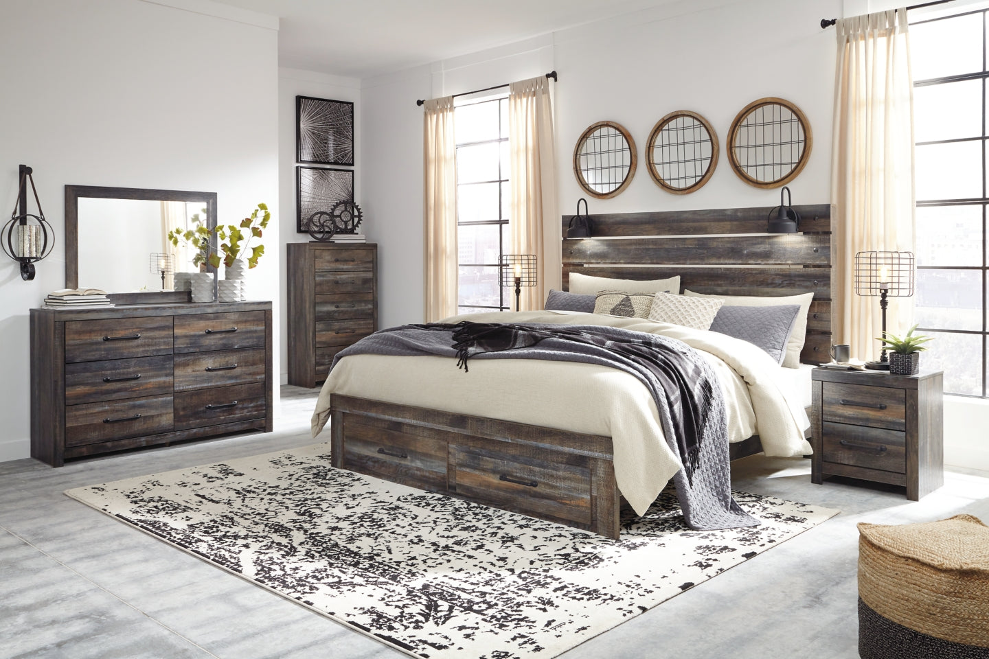 Drystan Queen Panel Bed with 2 Storage Drawers with Dresser - PKG003252 - furniture place usa