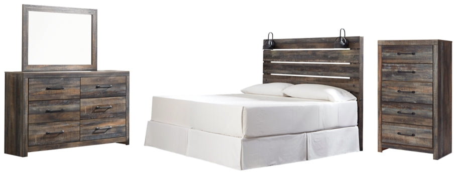 Drystan King Panel Headboard Bed with Mirrored Dresser and Chest - furniture place usa