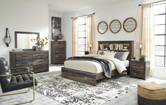 Drystan Queen Bookcase Bed with Mirrored Dresser, Chest and 2 Nightstands - furniture place usa