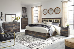 Drystan King Panel Bookcase Bed with Mirrored Dresser, Chest and Nightstand - furniture place usa
