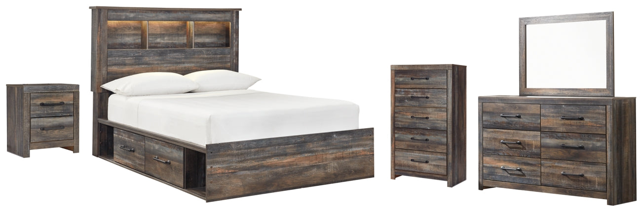Drystan Full Bookcase Bed with 2 Storage Drawers with Mirrored Dresser, Chest and Nightstand - PKG003335 - furniture place usa