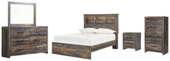 Drystan Full Bookcase Bed with Mirrored Dresser, Chest and Nightstand - furniture place usa