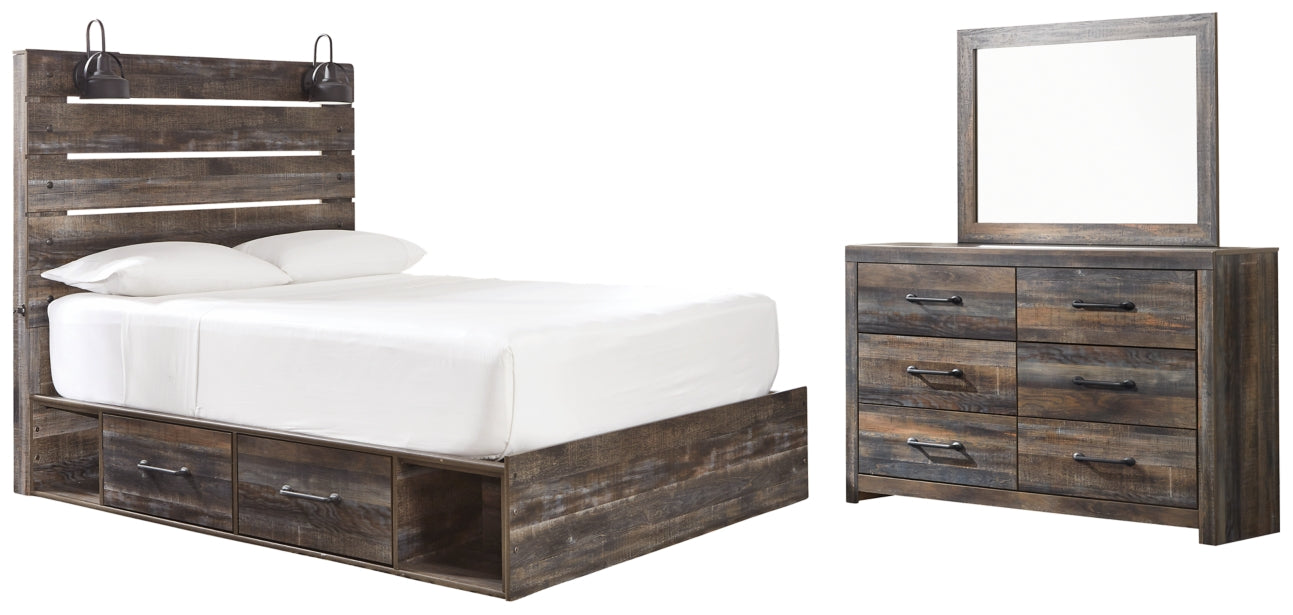 Drystan Twin Panel Bed with 2 Storage Drawers with Mirrored Dresser - furniture place usa