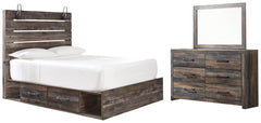 Drystan Twin Panel Bed with 2 Storage Drawers with Mirrored Dresser - furniture place usa