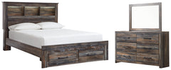 Drystan Queen Bookcase Bed with 2 Storage Drawers with Mirrored Dresser - PKG003241 - furniture place usa