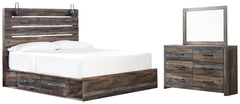 Drystan King Panel Bed with 4 Storage Drawers with Mirrored Dresser - furniture place usa