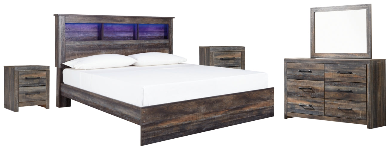 Drystan King Panel Bookcase Bed with Mirrored Dresser - PKG003405 - furniture place usa
