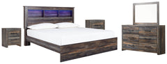 Drystan King Panel Bookcase Bed with Mirrored Dresser - PKG003405 - furniture place usa