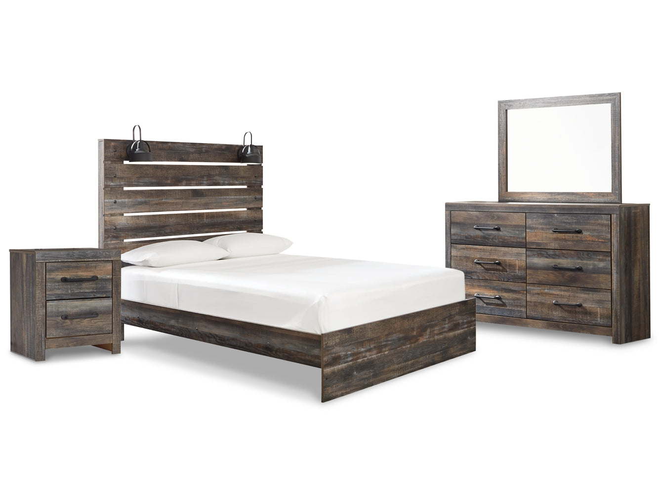 Drystan Queen Panel Bed with Mirrored Dresser and Nightstand - furniture place usa