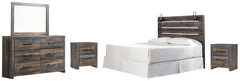 Drystan King Panel Headboard Bed with Mirrored Dresser and 2 Nightstands - furniture place usa