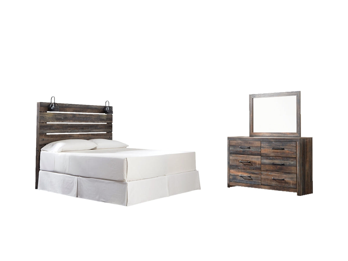 Drystan King Panel Headboard Bed with Mirrored Dresser - furniture place usa