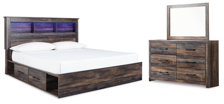 Drystan King Bookcase Bed with 4 Storage Drawers with Mirrored Dresser - furniture place usa