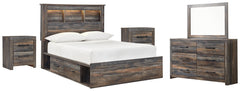 Drystan Full Bookcase Bed with 2 Storage Drawers with Mirrored Dresser and 2 Nightstands - PKG003332 - furniture place usa
