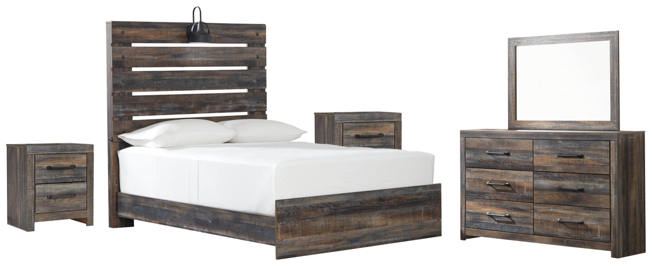 Drystan Full Panel Bed with Mirrored Dresser and 2 Nightstands - furniture place usa