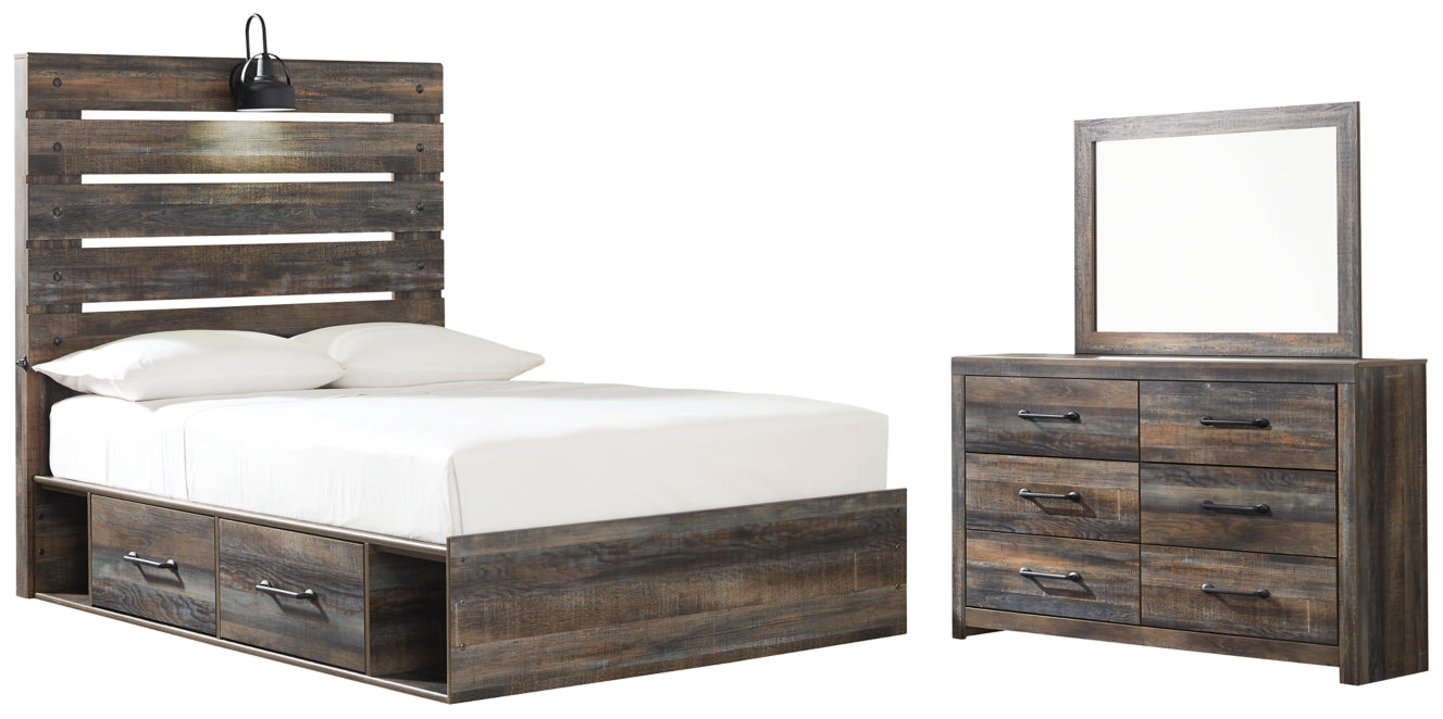 Drystan Twin Panel Bed with 2 Storage Drawers with Mirrored Dresser - furniture place usa