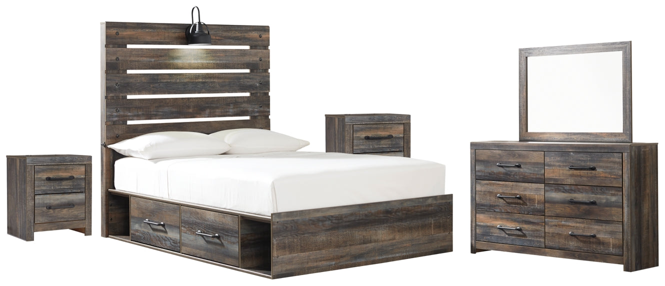 Drystan Twin Panel Bed with 2 Storage Drawers with Mirrored Dresser and 2 Nightstands - furniture place usa
